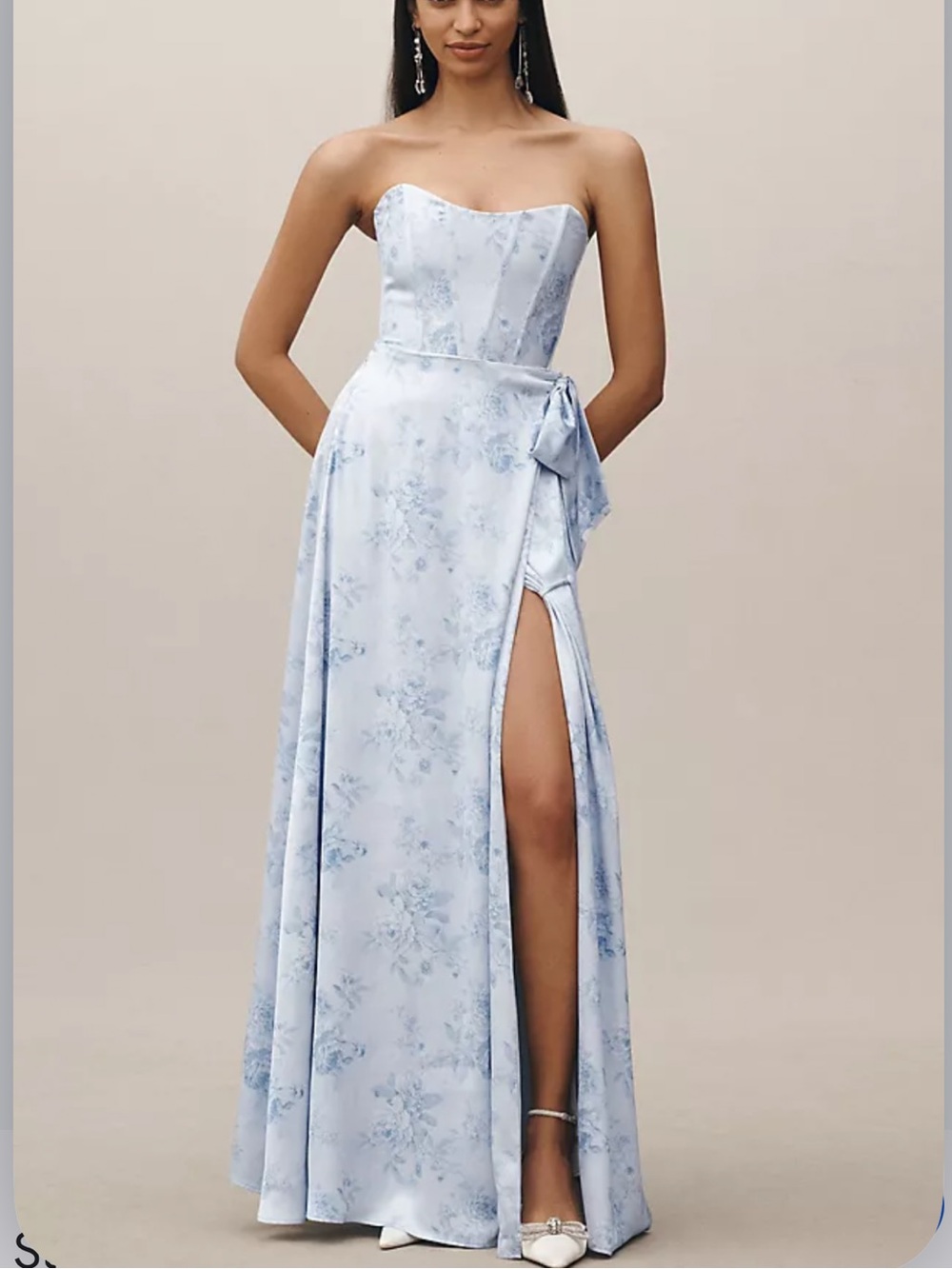 NWT V Chapman The June Dress in Blue Tapestry Rose Stapless Maxi Gown Formal 12*
